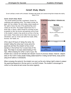 Cornell Study Sheets Strategies for Success Academic Strategies