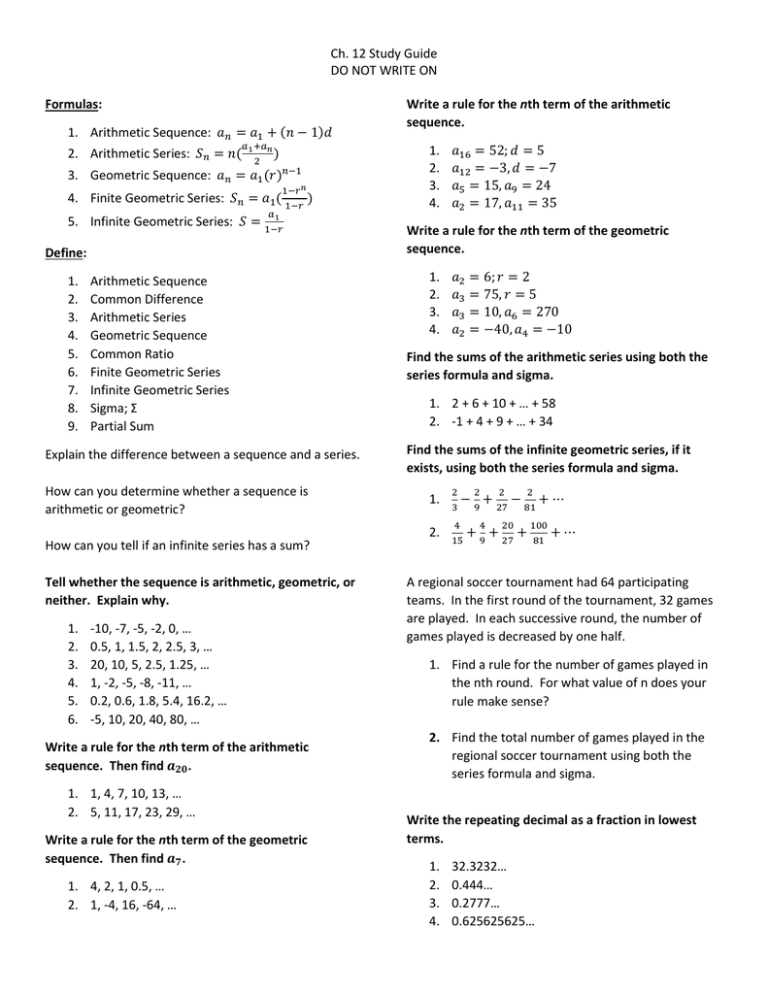 Ch 12 Study Guide Do Not Write On