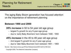 Planning for Retirement Needs The aging Baby Boom generation has focused attention