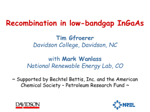 Recombination in low-bandgap InGaAs Tim Gfroerer Davidson College, Davidson, NC