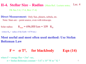 II-4.  Stellar Size – Radius F = T