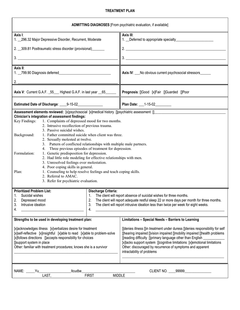 Treatment Plan Example