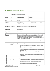 Wānanga Qualification Details Iwi  Kai Oranga (Kaupae Tuatoru)