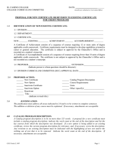 Proposal for New Certificate or Changes in Certificate (CCC Form 5, 5/07)