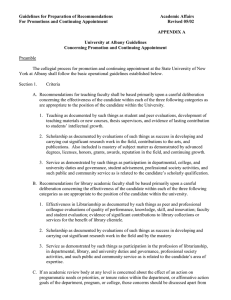 Guidelines for Preparation of Recommendations Academic Affairs For Promotions and Continuing Appointment