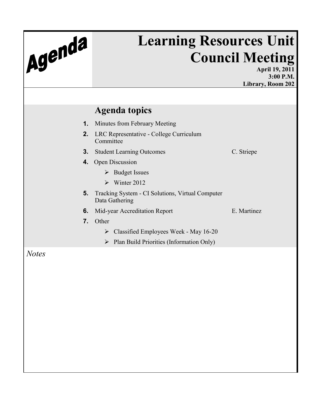 Unit Based Council Meeting Agenda Template
