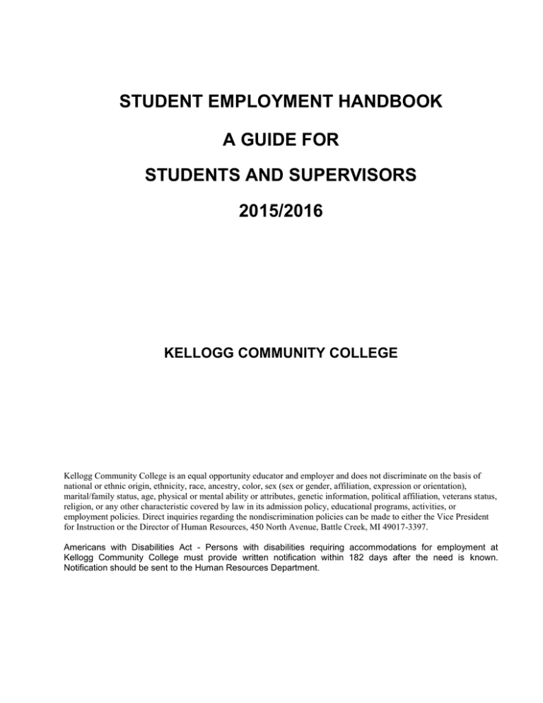 Student Employee Handbook 20152016