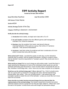 FIPP Activity Report 2 Bonnilee Kaufman November 2009
