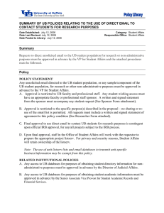 SUMMARY OF UB POLICIES RELATING TO THE USE OF DIRECT... CONTACT STUDENTS FOR RESEARCH PURPOSES Summary