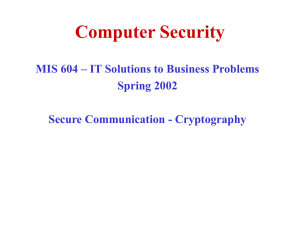 Computer Security MIS 604 – IT Solutions to Business Problems Spring 2002