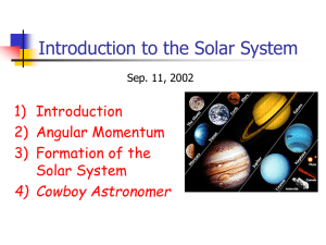 Introduction to the Solar System 1) Introduction 2) Angular Momentum