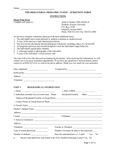 Behavioral Pediatric Clinic screening form