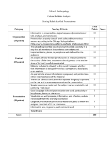 Cultural Anthropology  Cultural Folktale Analysis Scoring Rubric for Oral Presentations