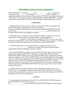 Abbott Laboratories - Pharmaceuticals - Sponsored Clinical Study Agreement - 5/9/1994