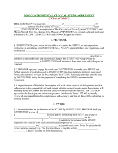 Marion Merrell Dow - Non-Governmental Clinical Study Agreement - 2/2/1994