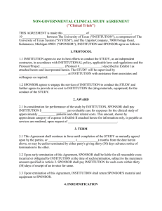 NON-GOVERNMENTAL CLINICAL STUDY AGREEMENT  (&#34;Clinical Trials&#34;)