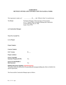 CCA Agreement between Owner and CM at Risk Contractor (revised 1/28/16)