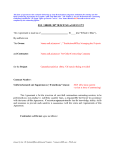 CCA Agreement between Owner and Job Order Contractor (revised 1/28/16)