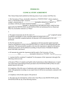 Pfizer - New York - Clinical Study Agreement - 1/5/1995