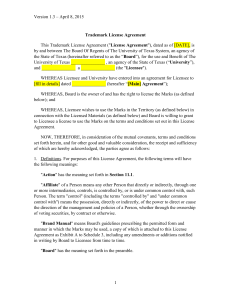 Trademark License Agreement Template Version 1.3 (4/8/2015)