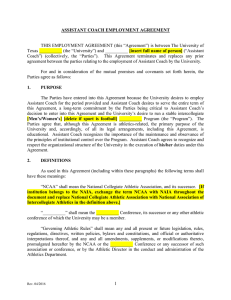 SSC Athletics - Assistant Coach Employment Agreement (Long Form)