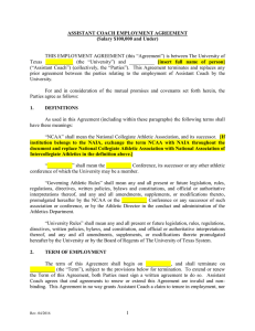 SSC Athletics - Assistant Coach Employment Agreement (Short Form - for use with salaries of $100K or less)