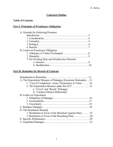 Contracts Outline Table of Contents  Part I: Principles of Promissory Obligation