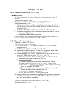 1.  To provide a means for an equitable distribution... creditors (From creditor's point of view)