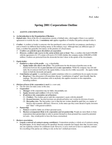 Spring 2001 Corporations Outline  Prof. Adler