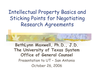 Intellectual Property Basics and Sticking Points for Negotiating Research Agreements