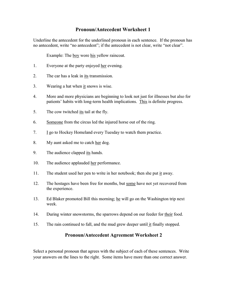 Pronoun-antecedent-worksheet.doc Pertaining To Pronoun Antecedent Agreement Worksheet