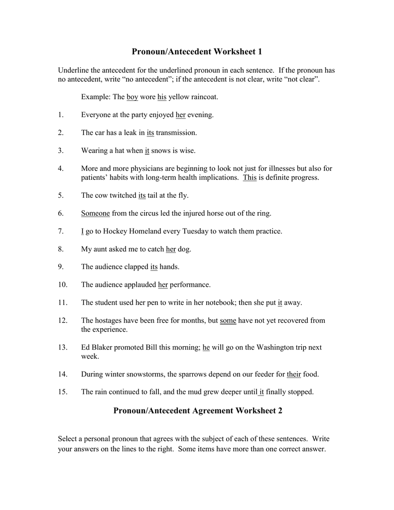 Pronouns And Antecedents Worksheet Answer Key Kowala Pictures