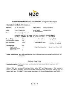 History 1302 Syllabus Spring 2014 Monday and Wednesday 530 Spring Branch.doc