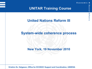 United Nations Reform III System-wide coherence process UNITAR Training Course