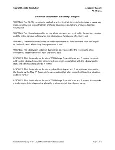 CSUSM Senate Resolution  AS 369-11 Resolution in Support of our Library Colleagues