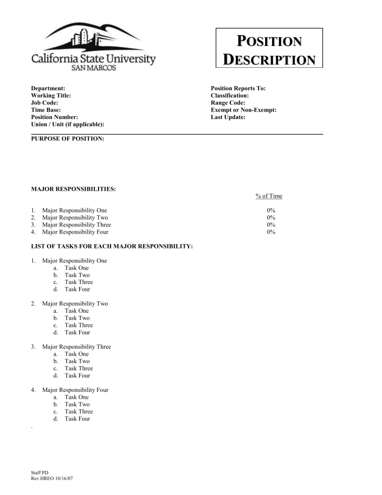 Staff Job Description Template