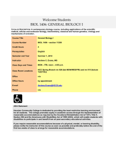 Bio 1406 - General Bio 1 - sec 11200 - Syllabus - Summer 1, 2014 - Andrew Evans - HCC SB.doc
