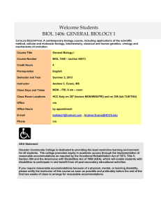 Bio 1406 - General Bio 1 - sec 45013 - Syllabus - Summer 2, 2013 - Andrew Evans - HCC Katy.doc