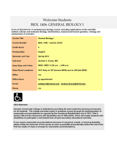 Bio 1406 - Gen Bio 1 - sec 32125 - Syllabus - Spring 2013 - Andrew Evans - HCC Katy.doc