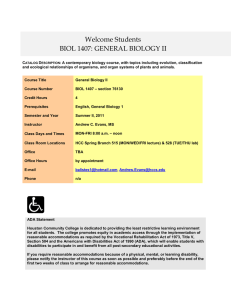 Bio 1407 - General Bio 2 - sec 76130 - Syllabus - Summer II, 2011 - Andrew Evans - HCC Spring Branch.doc