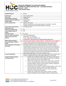 PHYS 1401 Summer 1 2012, Missouri City Campus Session Course Syllabus New Version.doc