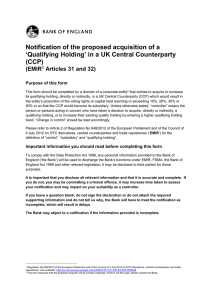 Notification of the proposed acquisition of a 'Qualifying Holding' in a UK Central Counterparty (CCP)