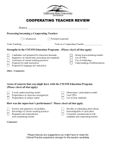 COOPERATING TEACHER REVIEW  District: Processing becoming a Cooperating Teacher: