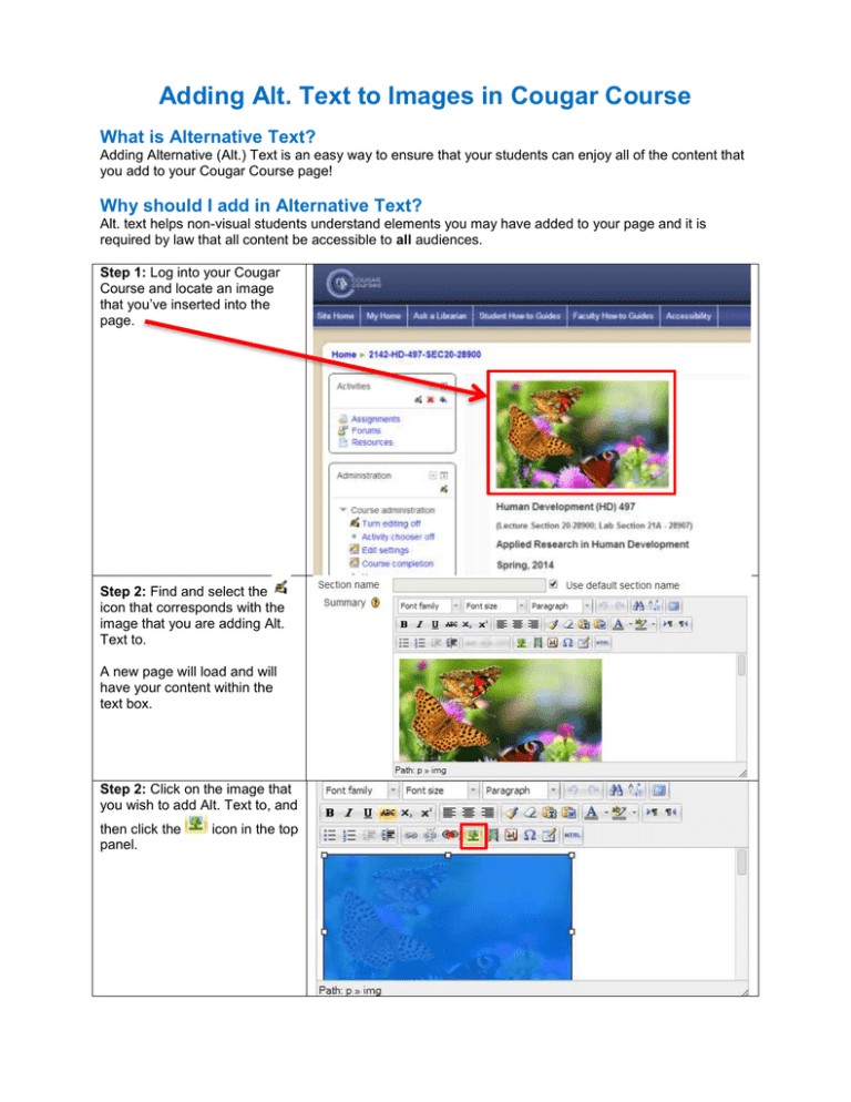 How to add alternative text to images on Cougar Courses ( word )