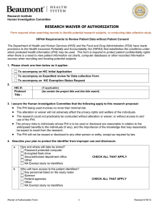 Waiver of Authorization Form