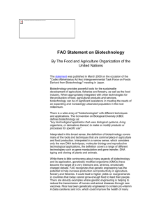 FAO Statement on Biotechnology United Nations