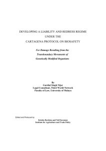 DEVELOPING A LIABILITY AND REDRESS REGIME UNDER THE CARTAGENA PROTOCOL ON BIOSAFETY