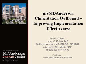myMDAnderson ClinicStation Outbound Improving Implementation Effectiveness
