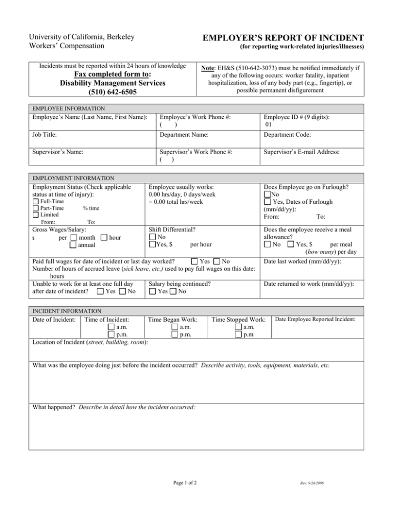 Workers Compensation Forms Printable