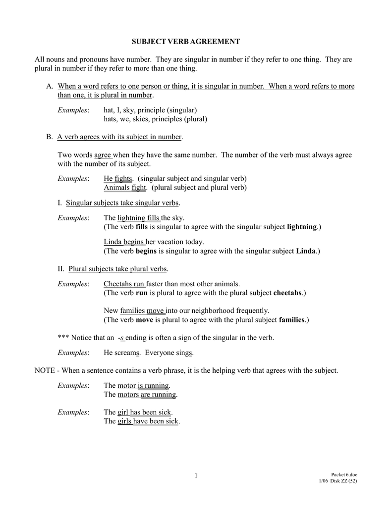 Subject Verb Agreement Exercises doc